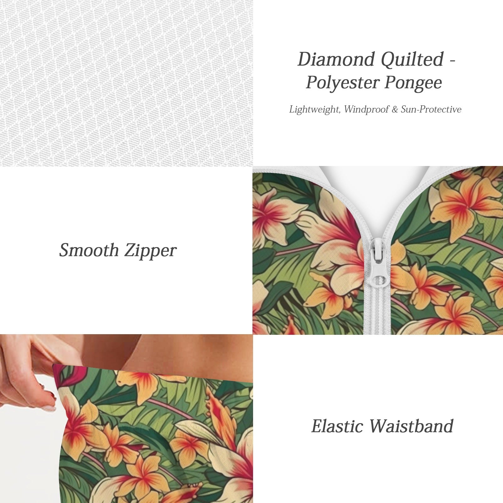 Vintage Hawaiian Floral Women's Windbreaker Short Set Women's Windbreaker Short Set Plants Printed Offshore