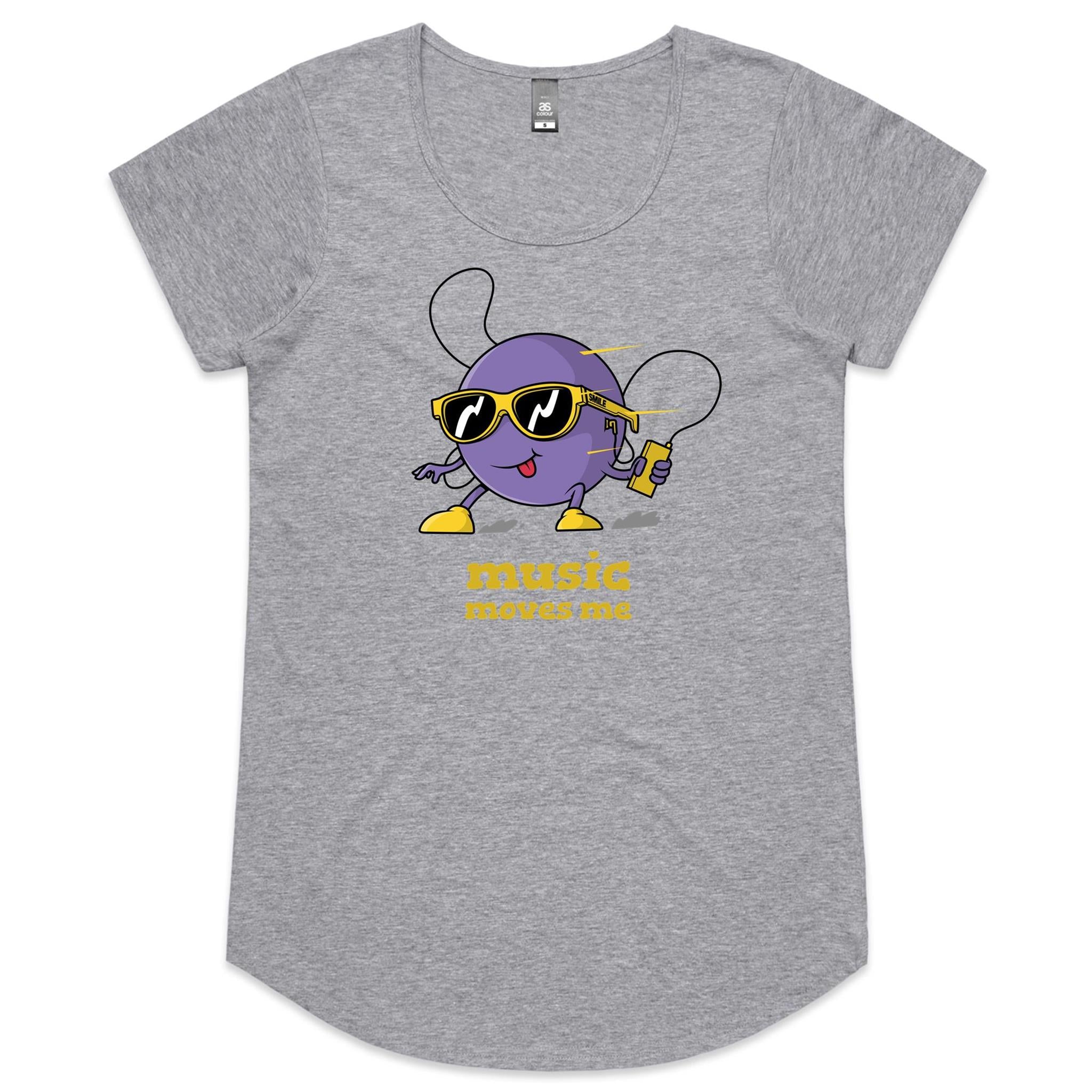 Music Moves Me - Womens Scoop Neck T-Shirt Grey Marle Womens Scoop Neck T-shirt Music Printed In Australia