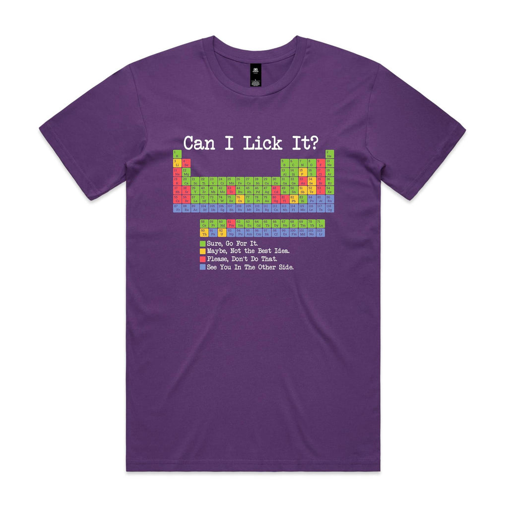 Periodic Table, Can I Lick It Men's AS Colour T-shirt Purple Mens T-shirt Printed In Australia Science