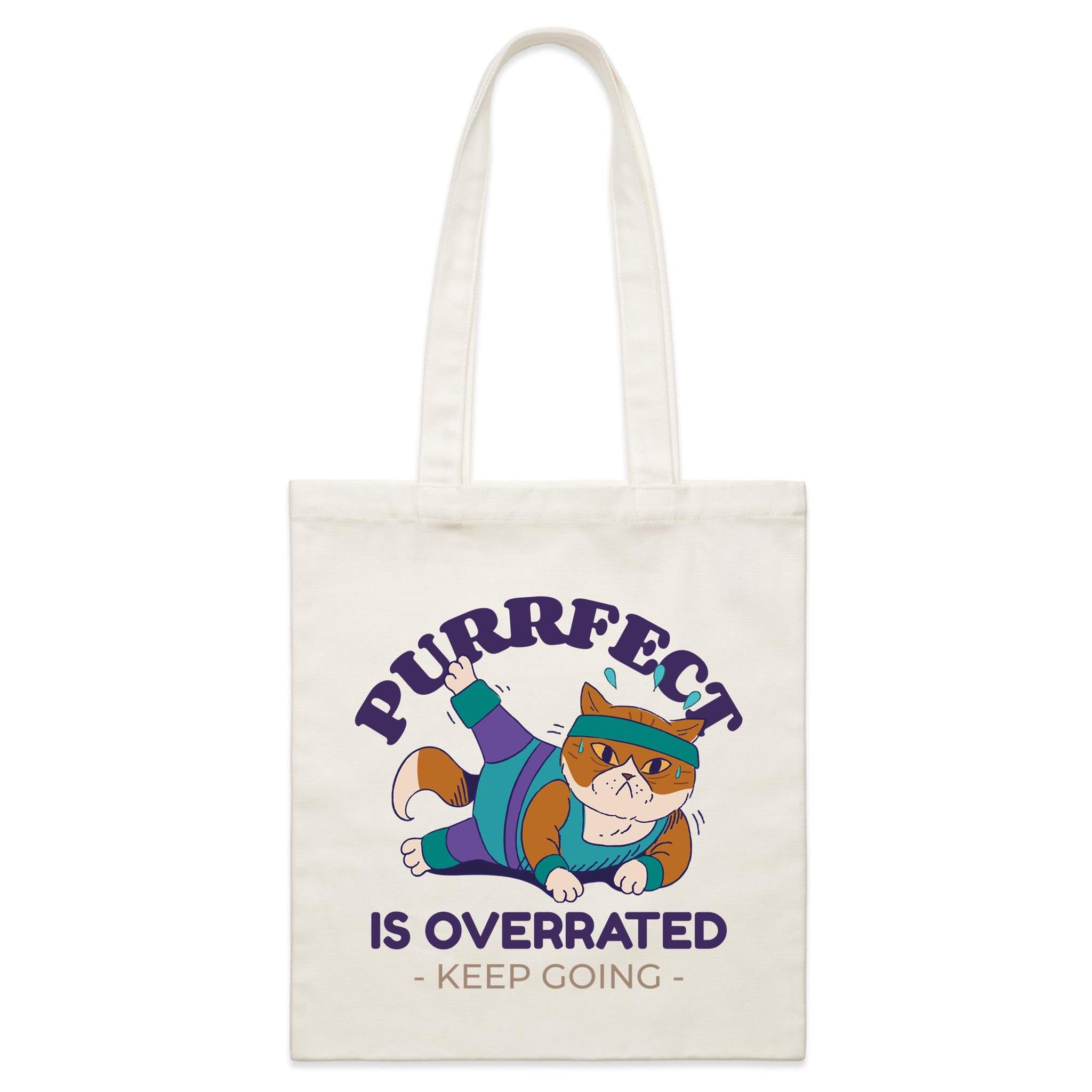 Purrfect Is Overrated - Parcel Canvas Tote Bag Default Title Small Tote Bag animal Fitness Positivity Printed In Australia