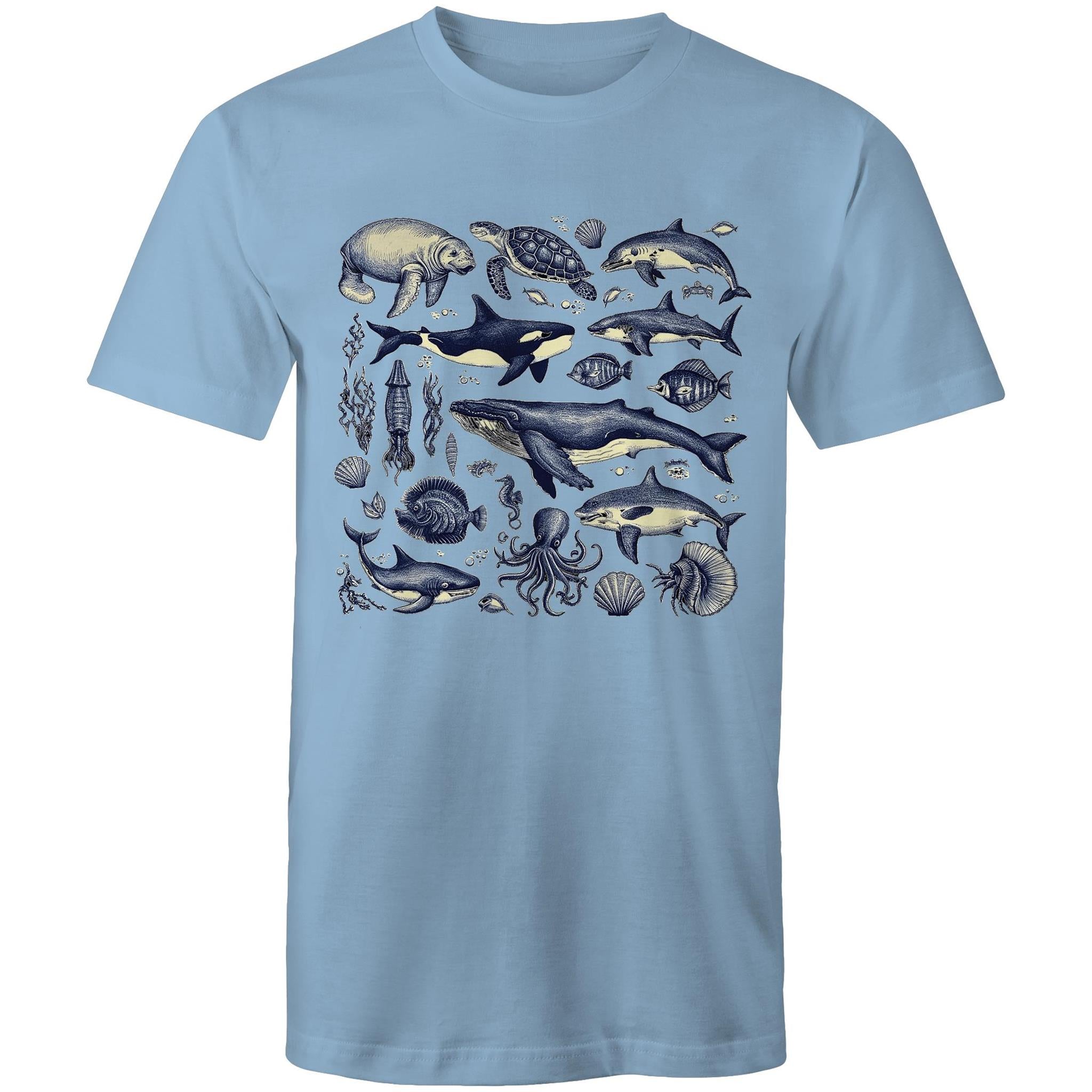 Sea Creatures - Mens T-Shirt Carolina Blue Mens T-shirt animal Printed In Australia
