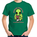 Reading Takes You To Another World, Alien - Kids Youth T-Shirt Kelly Green Kids Youth T-shirt Printed In Australia Reading Sci Fi