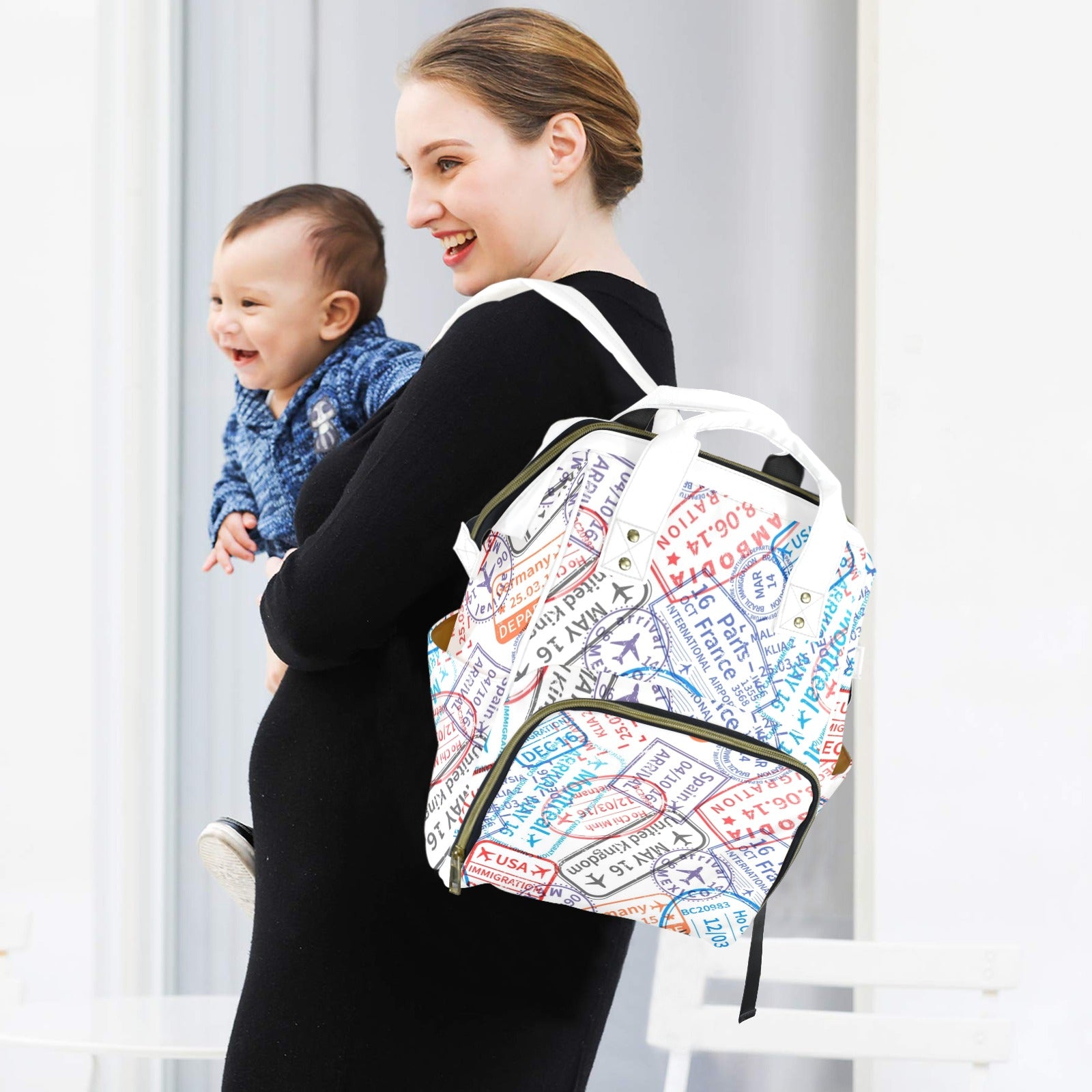 Travel Stamps - Multi-Function Backpack, Nappy / Diaper Bag