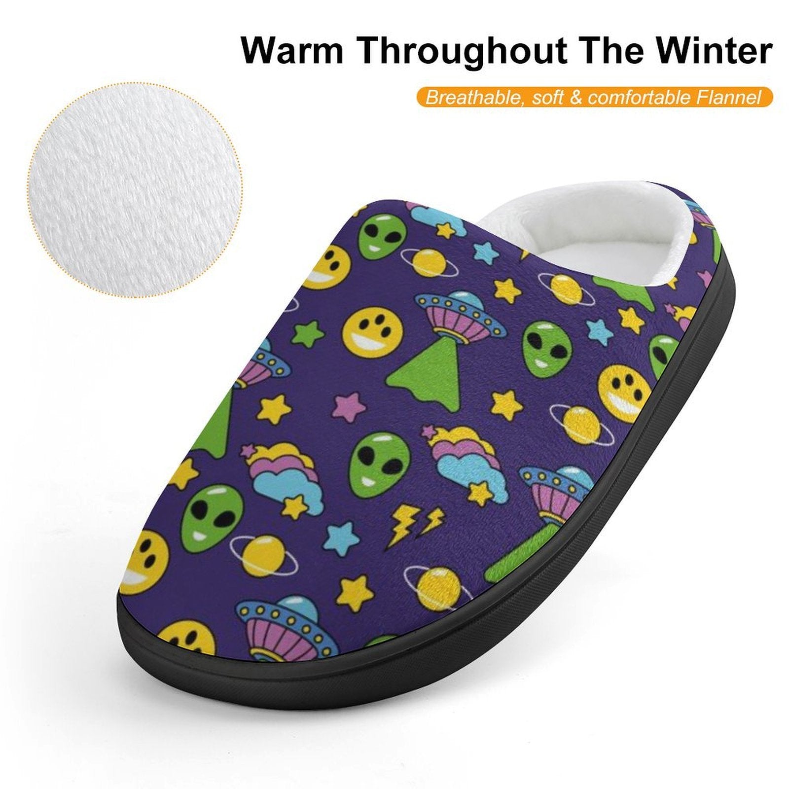 Groovy Alien And UFO Kids Cotton Slippers