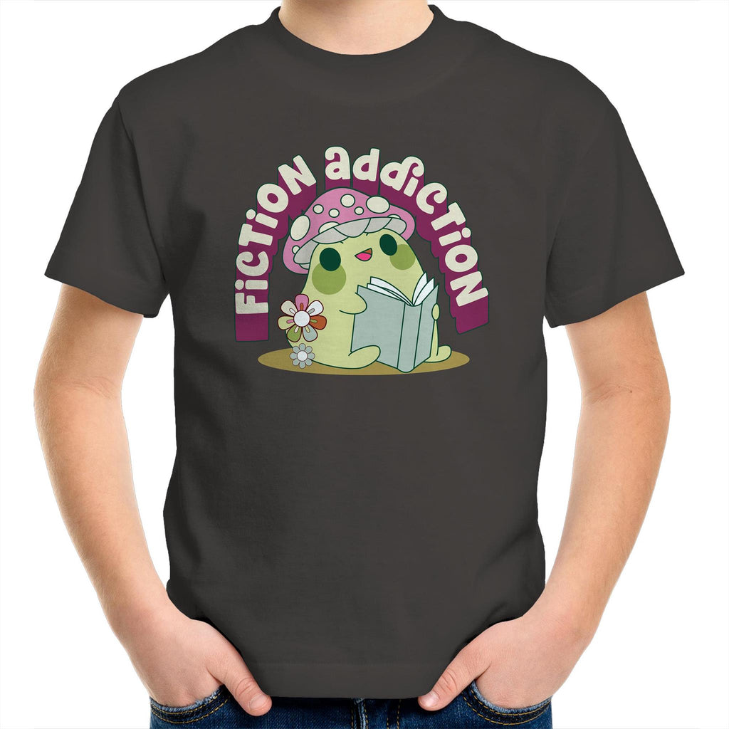 Fiction Addiction - Kids Youth T-shirt Charcoal Kids Youth T-shirt Printed In Australia Reading