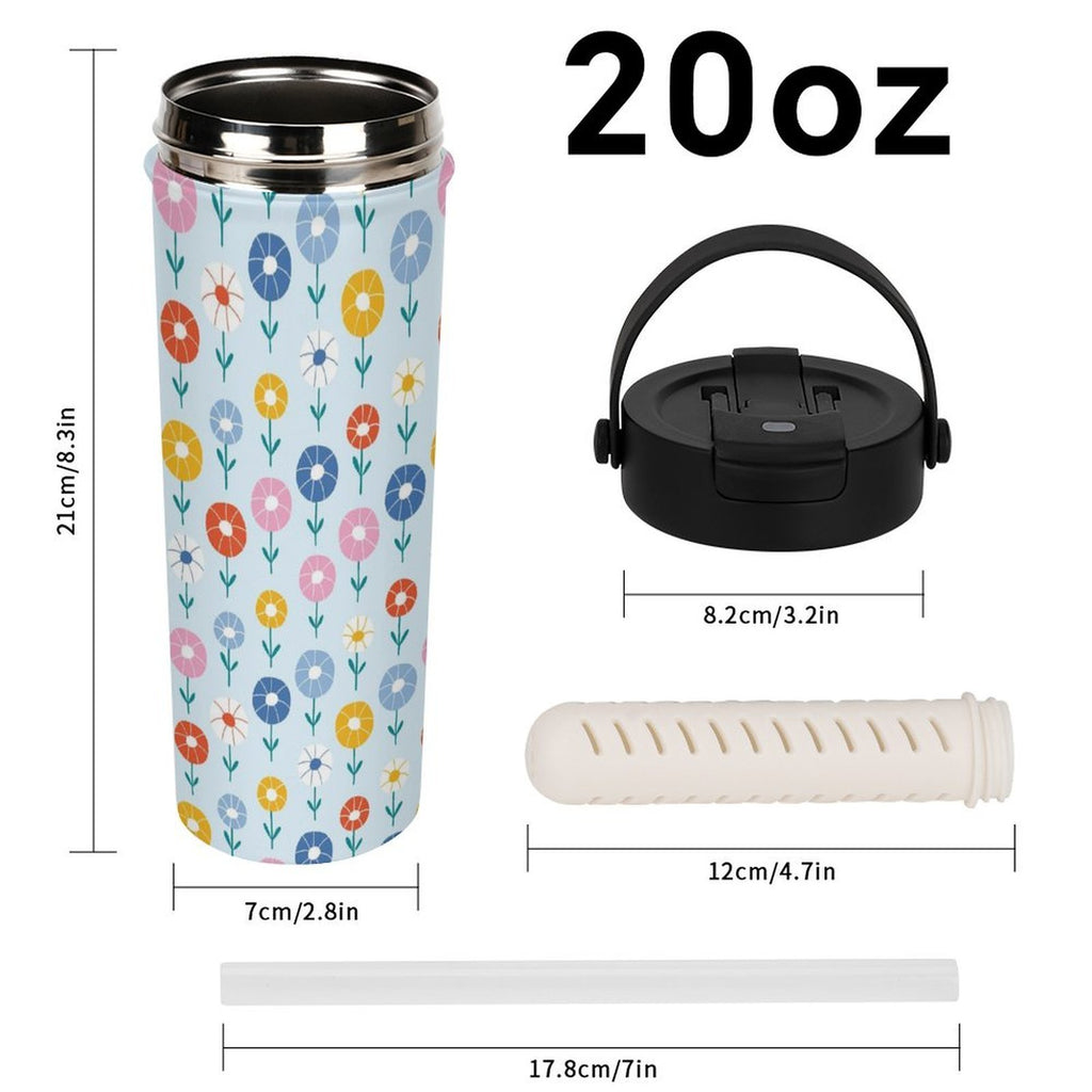 Cute Abstract Flowers 20oz Tea Tumbler with Carry Handle
