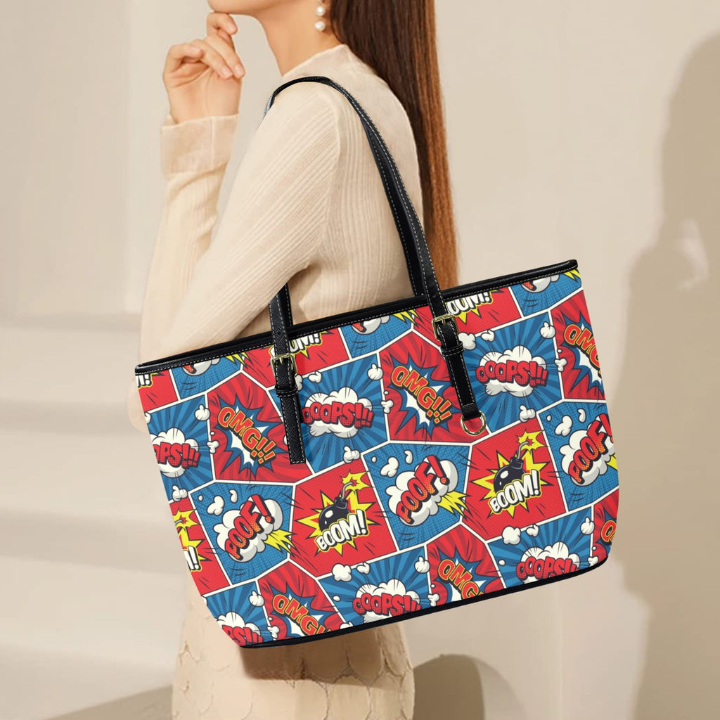 Comic Book - Leather Tote Bag-Large