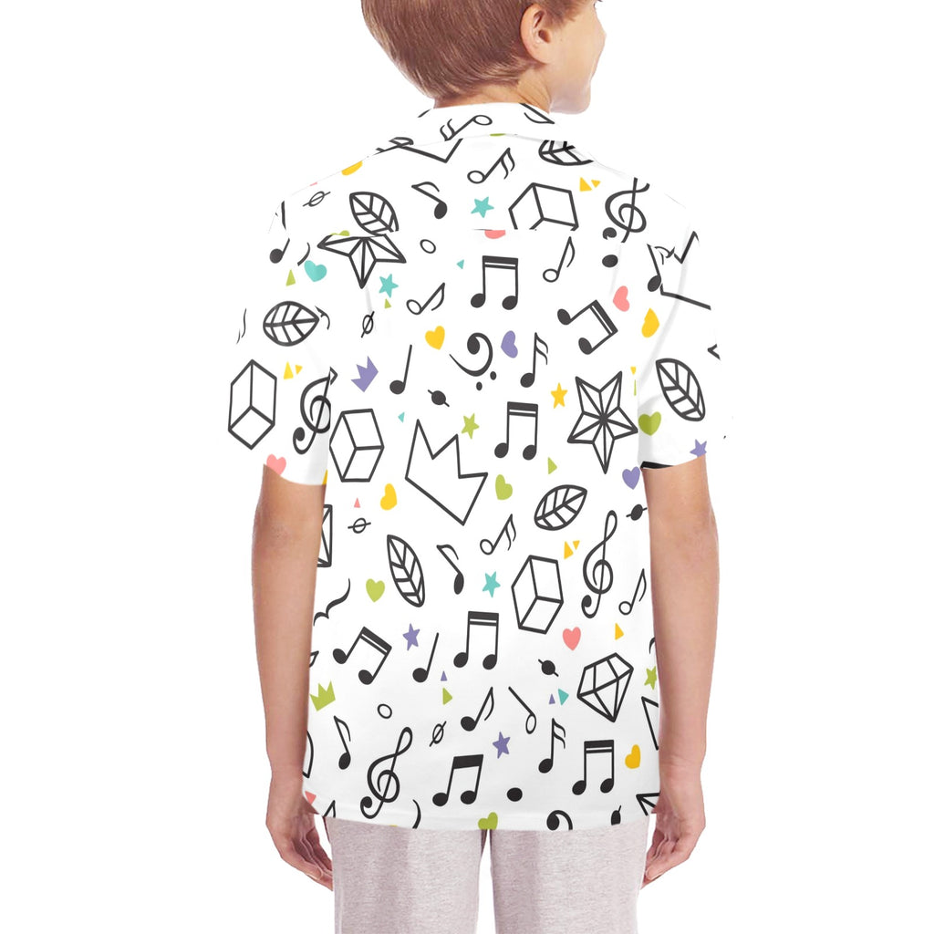 Music Time Senior Kids Hawaiian Shirt Senior Kids Hawaiian Shirt 8-15 Music Printed Offshore