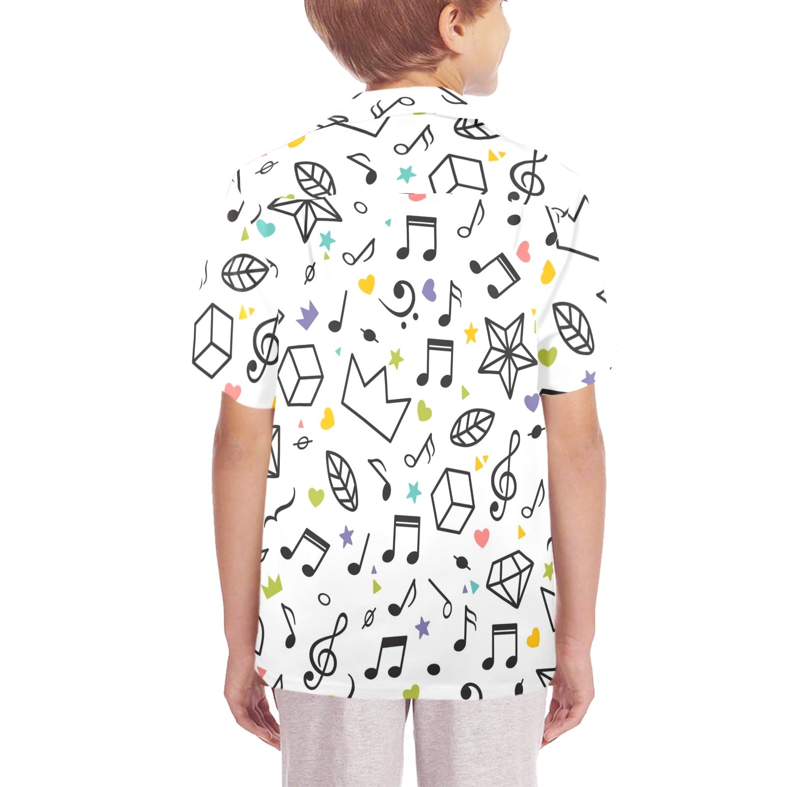 Music Time Senior Kids Hawaiian Shirt Senior Kids Hawaiian Shirt 8-15 Music Printed Offshore