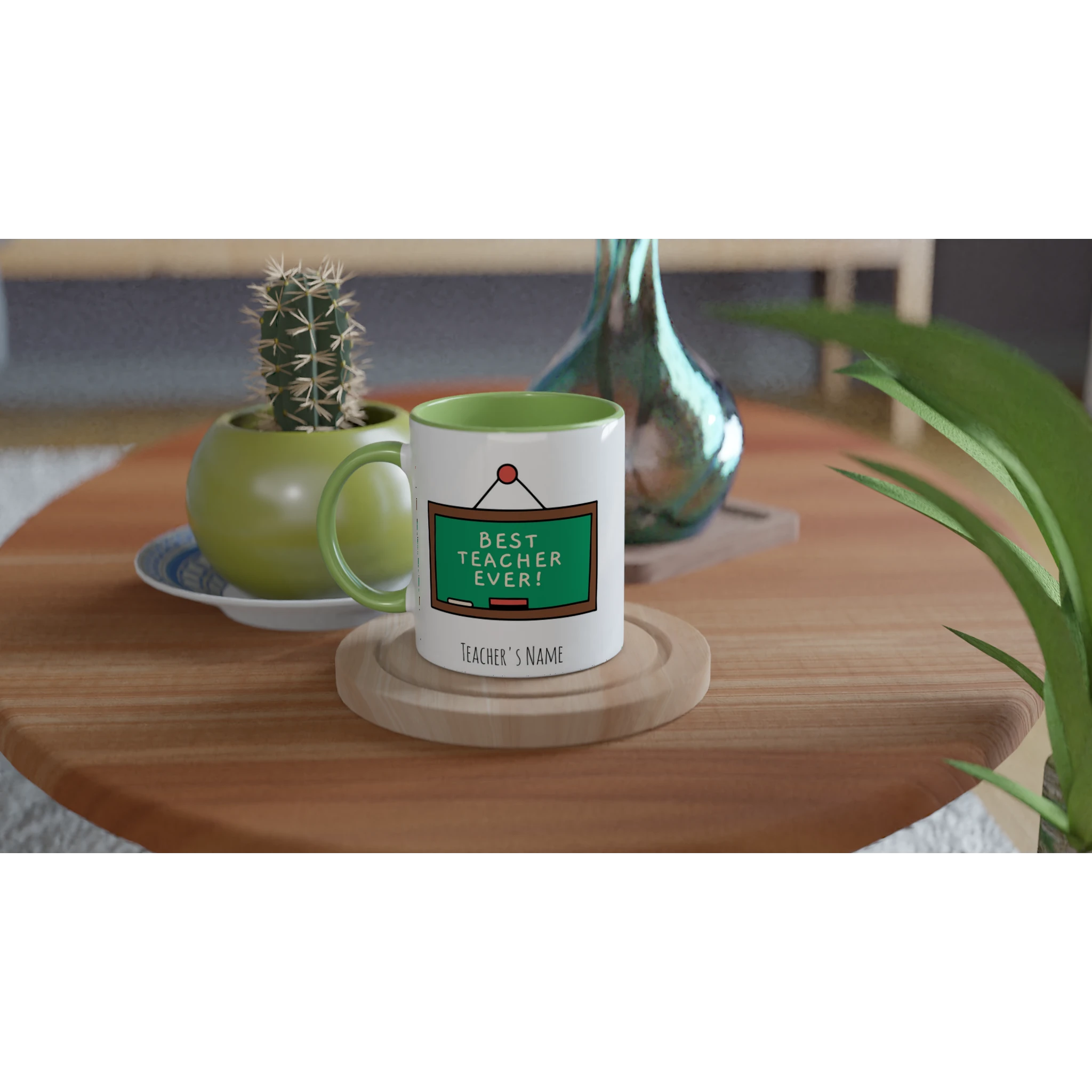 Personalised - Best Teacher Ever, Blackboard - White 11oz Ceramic Mug with Colour Inside Personalised 11oz Mug