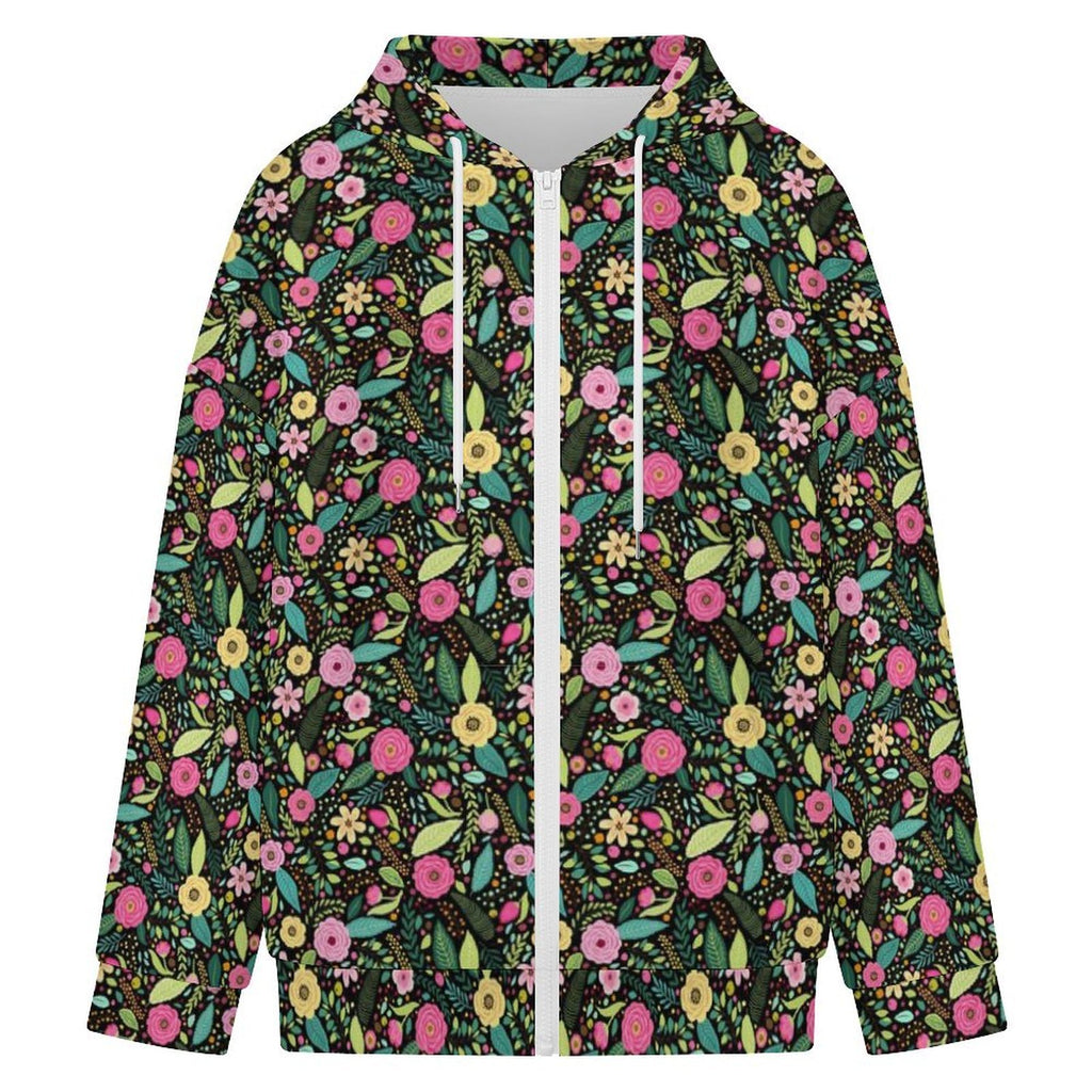 Bright Floral And Leaves Women's Full-Zip Hoodie