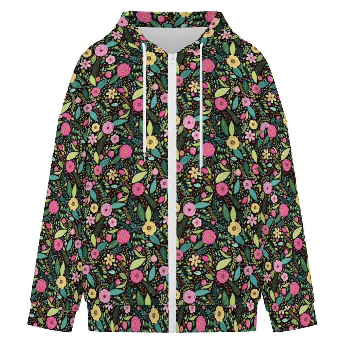 Bright Floral And Leaves Women's Full-Zip Hoodie
