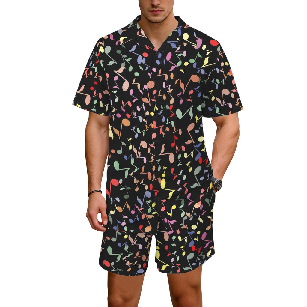 Quavers, Music Notes Men's Hawaiian Shirt & Shorts Set Men's Hawaiian Shirt & Shorts Set Music Printed Offshore