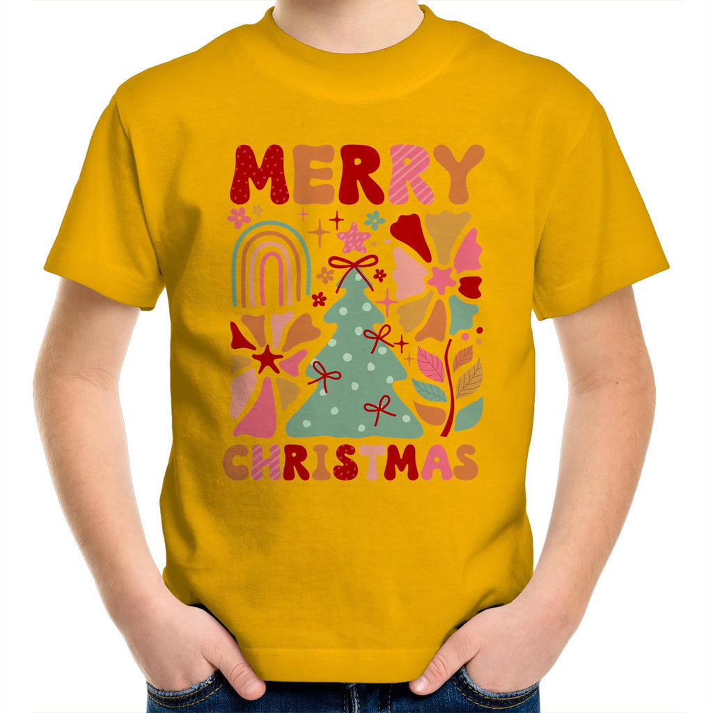 Merry Christmas - Kids Youth T-Shirt Gold Kids Christmas T-shirt Christmas Printed In Australia