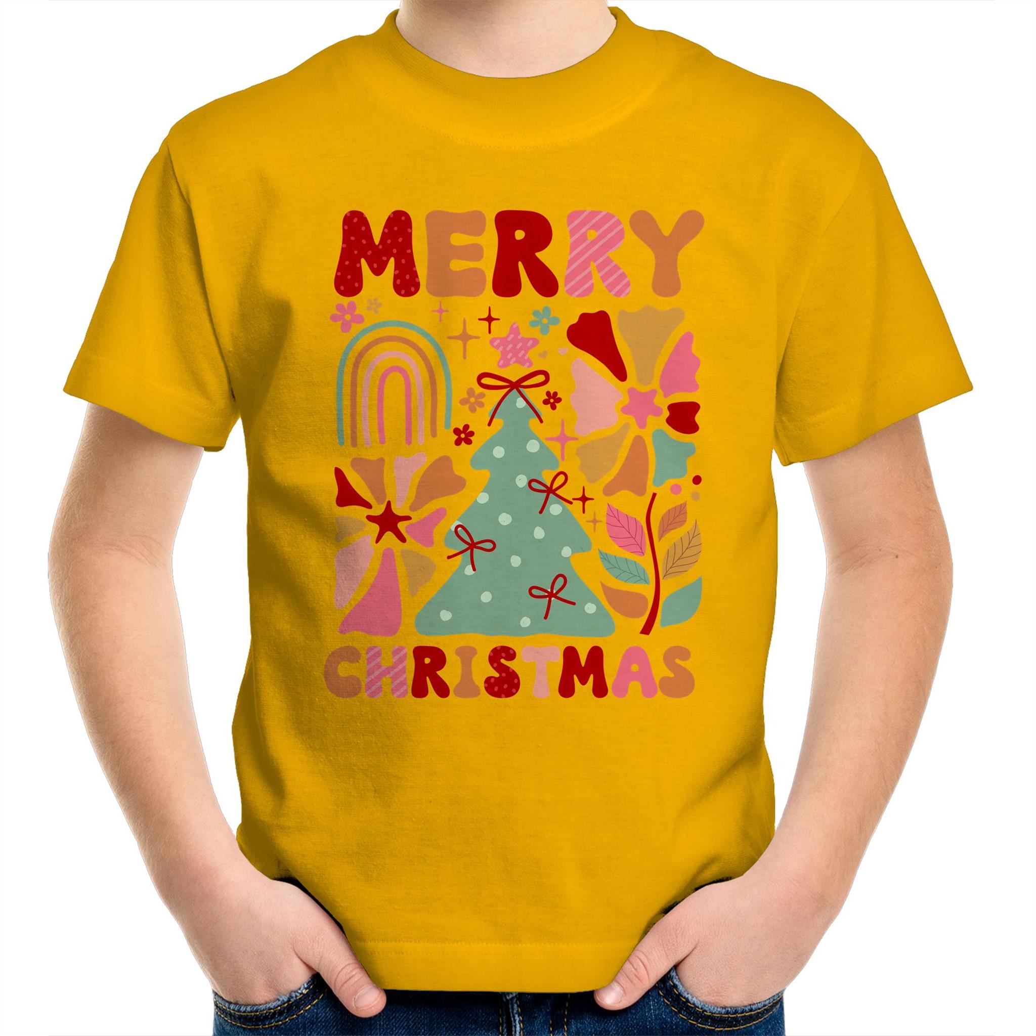 Merry Christmas - Kids Youth T-Shirt Gold Kids Christmas T-shirt Christmas Printed In Australia