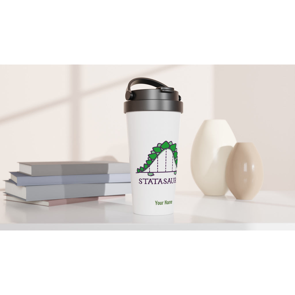 Personalised - Statasaurus - White 15oz Stainless Steel Travel Mug Personalised Travel Mug Globally Fulfilled maths