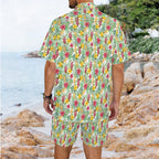 Tropical Flowers On White Men's Hawaiian Shirt & Shorts Set Men's Hawaiian Shirt & Shorts Set Plants Printed Offshore