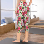 Hibiscus Women's High Waist Pocket Capri Yoga Leggings Women's High Waist Capri Yoga Leggings Plants Printed Offshore