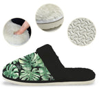 Jungle Leaves Men's Fur Trim Thick-Sole Indoor Slippers Men's Fur Trimmed Slippers Plants Printed Offshore