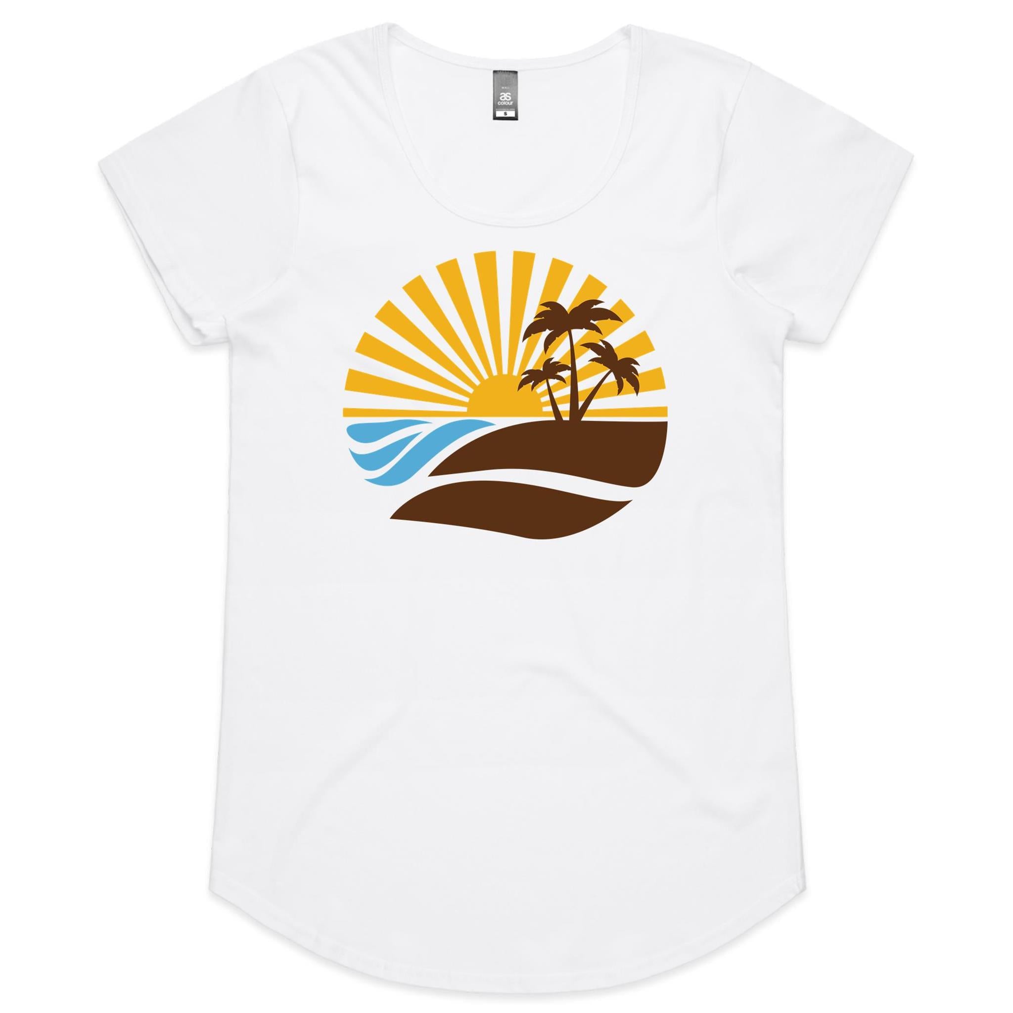 Retro Surf - Womens Scoop Neck T-Shirt White Womens Scoop Neck T-shirt Printed In Australia Summer Surf