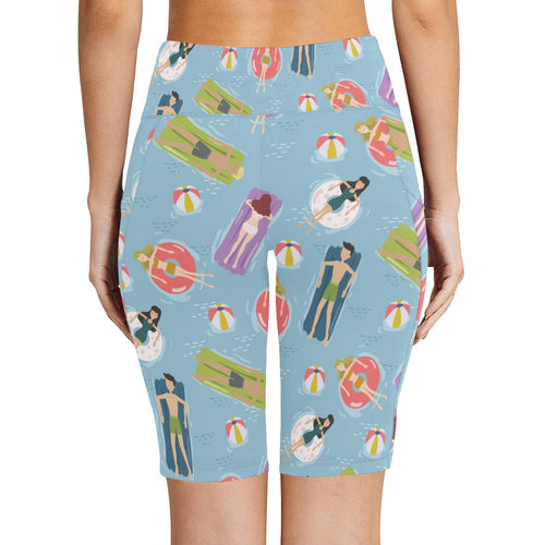 Beach Float Women's Bike Shorts With Side Pockets Women's Bike Shorts / Half Leggings Printed Offshore Summer Surf