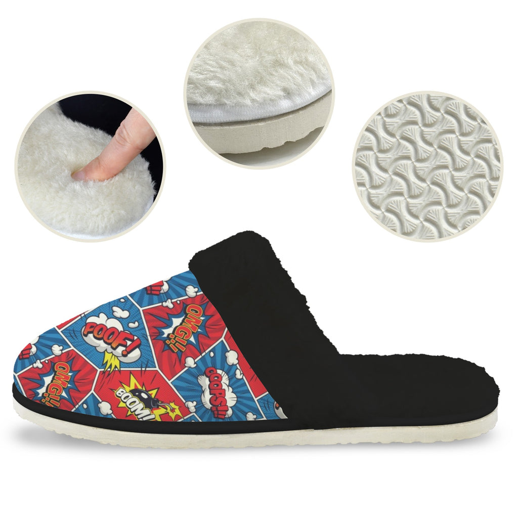 Comic Book Cells Women's Fur Trim Thick-Sole Indoor Slippers Women's Fur Trimmed Slippers comic Printed Offshore