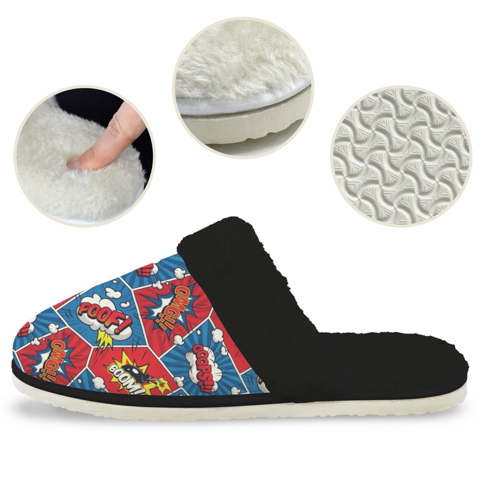 Comic Book Cells Women's Fur Trim Thick-Sole Indoor Slippers Women's Fur Trimmed Slippers comic Printed Offshore
