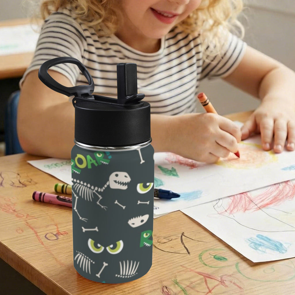 Dinosaur Skeleton Roar 12oz Kids Water Bottle with Straw Lid