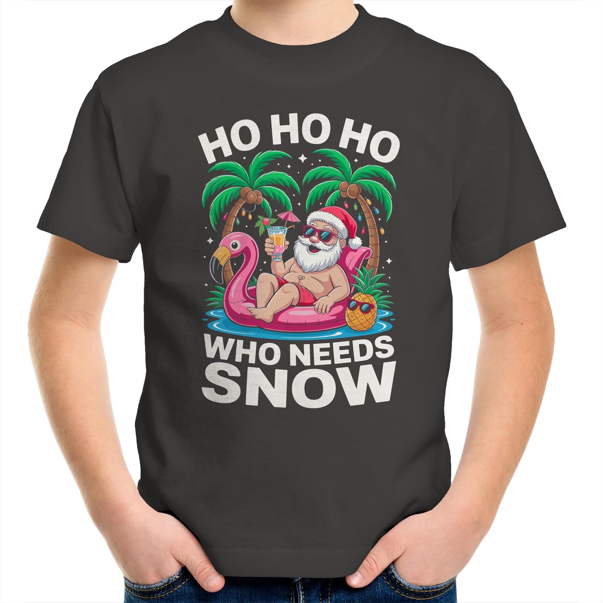 Santa, Who Needs Snow - Kids Youth T-shirt Charcoal Kids Christmas T-shirt Christmas Printed In Australia