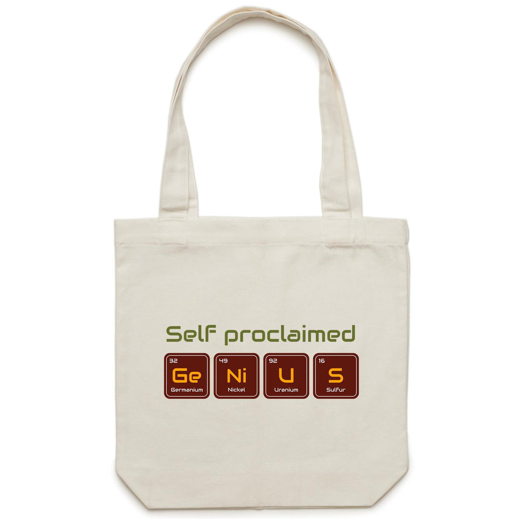 Self Proclaimed Genius, Periodic Table - Canvas Tote Bag Cream One Size Tote Bag Printed In Australia Science