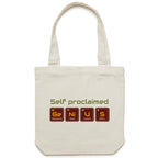 Self Proclaimed Genius, Periodic Table - Canvas Tote Bag Cream One Size Tote Bag Printed In Australia Science