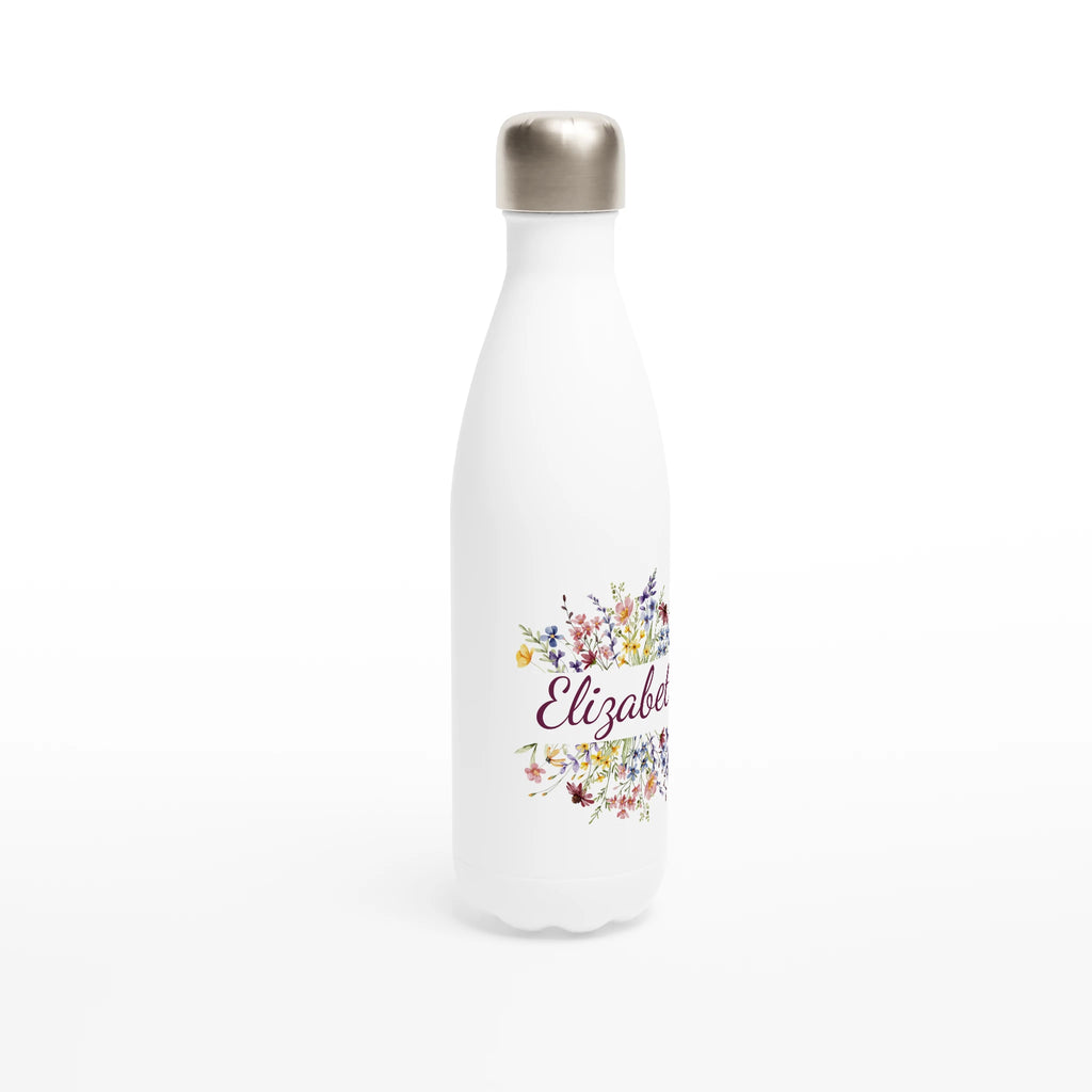 Flower Frame Name - White 17oz Stainless Steel Water Bottle Personalised Water Bottle customise Globally Fulfilled Name personalise