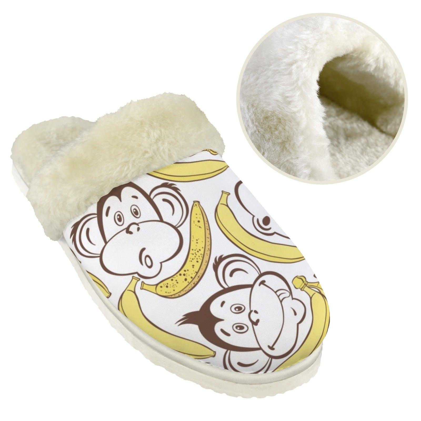 Funny Monkeys Men's Fur Trim Thick-Sole Indoor Slippers Men's Fur Trimmed Slippers animal Printed Offshore