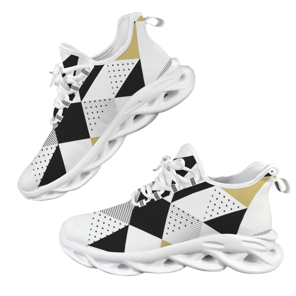 Black And Gold Triangles Women's Twisted Sole Sneakers