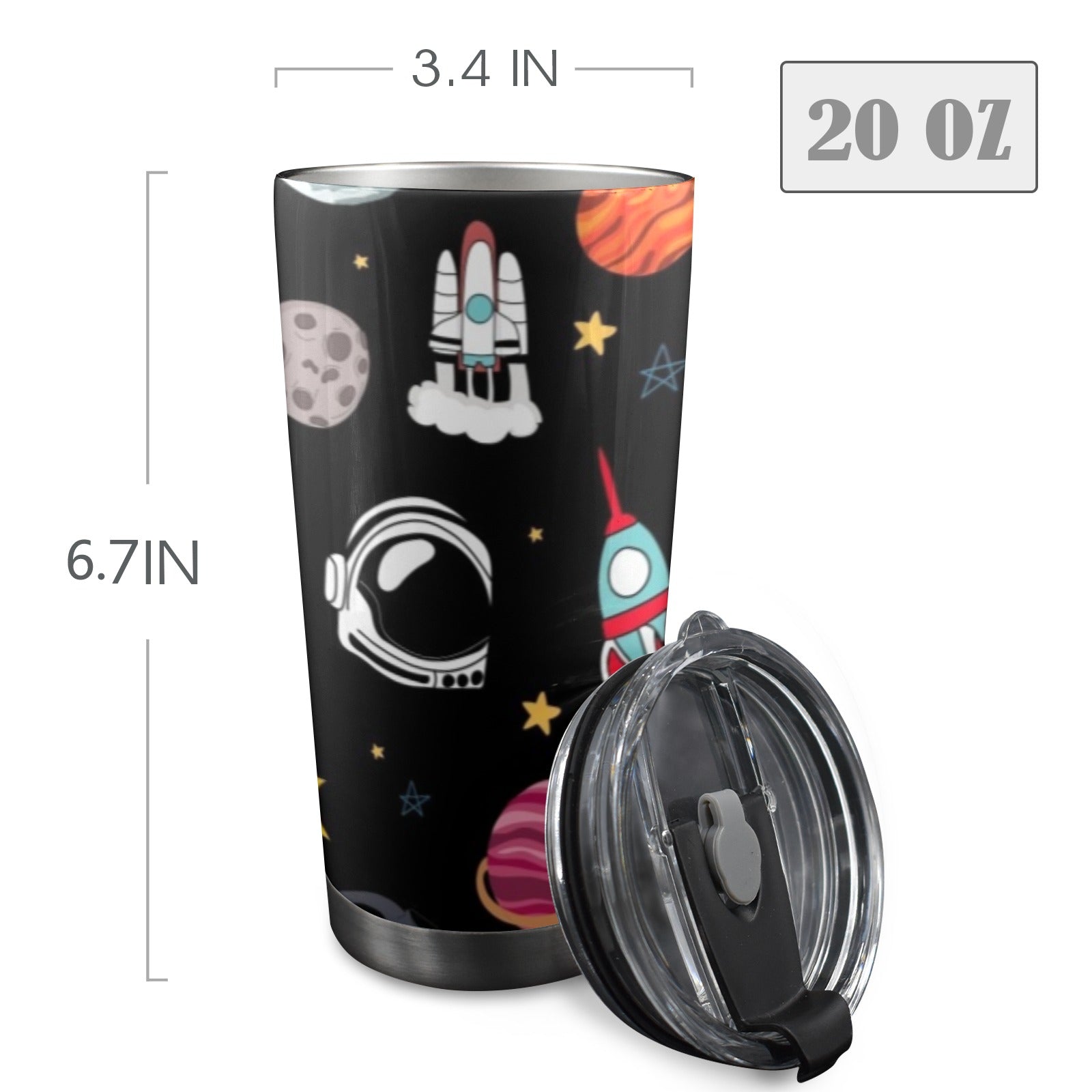 Kids Space - 20oz Mobile Tumbler with Lid (Black Lock) 20oz Travel Mug Printed Offshore Space