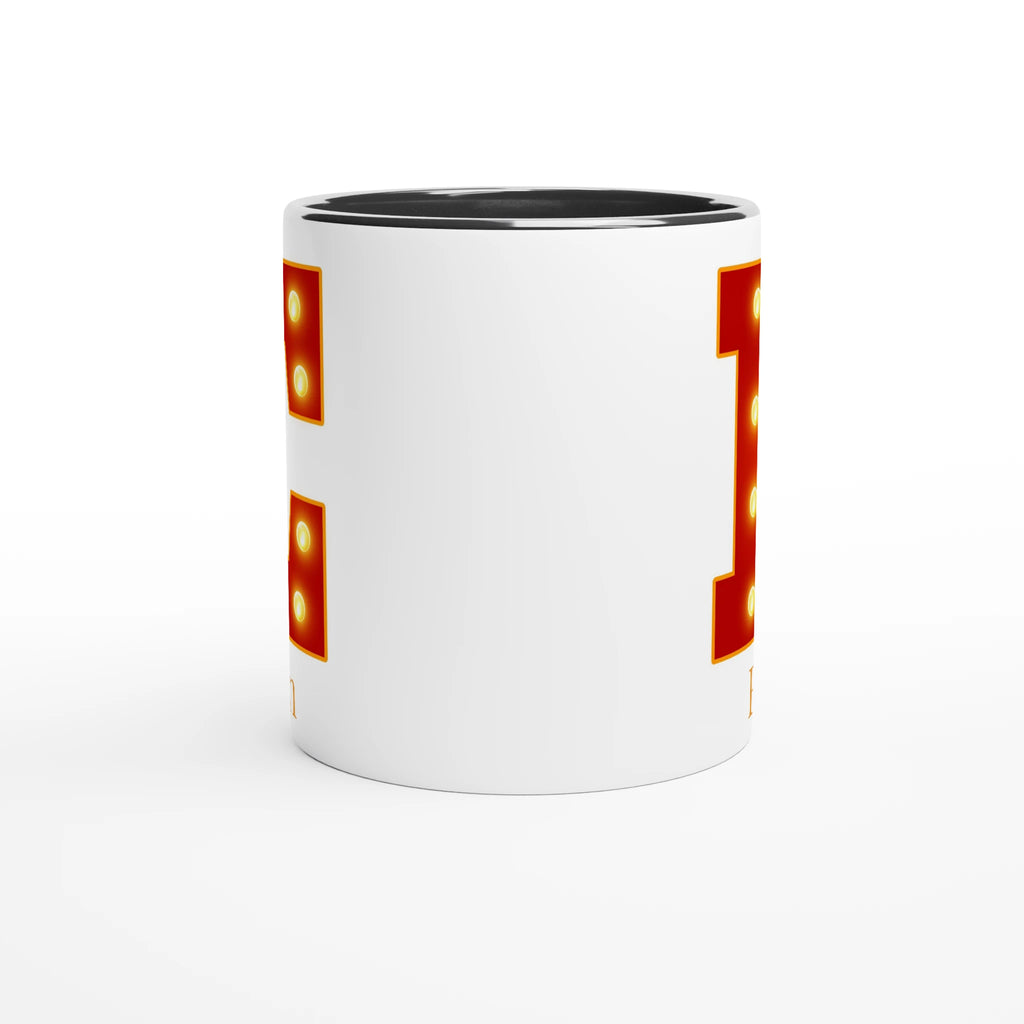 Personalised - Marquee Lights Initial - White 11oz Ceramic Mug with Color Inside Personalised 11oz Mug Customise Globally Fulfilled Personalise