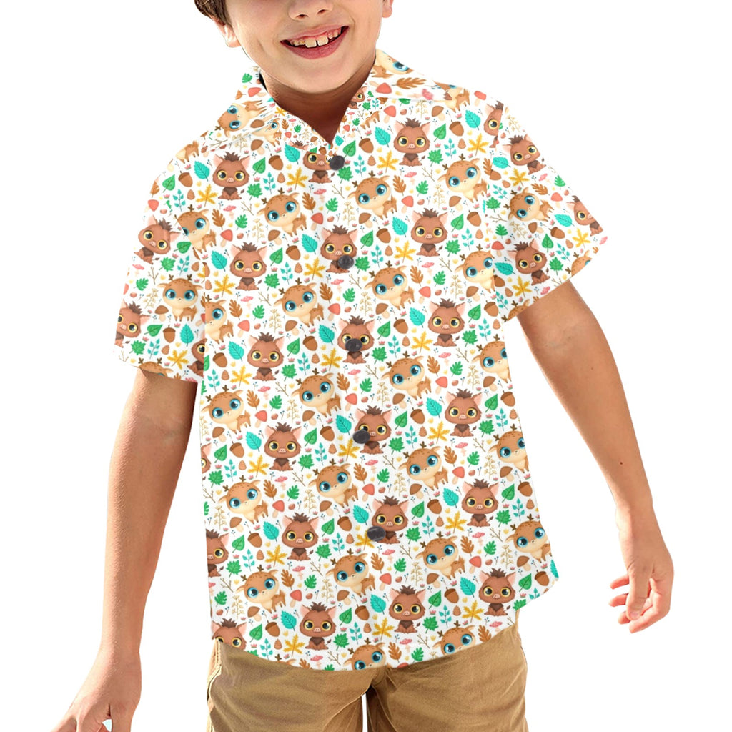 Cute Autumn Creatures - Junior Kids Hawaiian Shirt