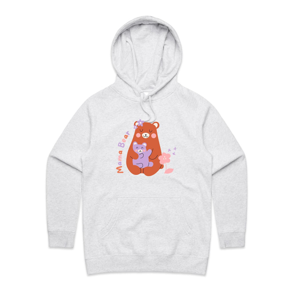 Mama Bear - Womens Hoodie White Marle Womens Hoodie animal Mum Printed In Australia