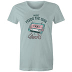 Music Feeds The Soul, Cassette Tape - Womens T-shirt Pale Blue Womens T-shirt Music Printed In Australia