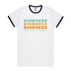 Kindness Can Change The World - Staple Ringer Tee White Navy Ringer T-Shirt Kindness Printed In Australia