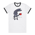 Wake Up, Rabbit, Coffee - Staple Ringer Tee White Black Ringer T-Shirt animal Coffee Printed In Australia