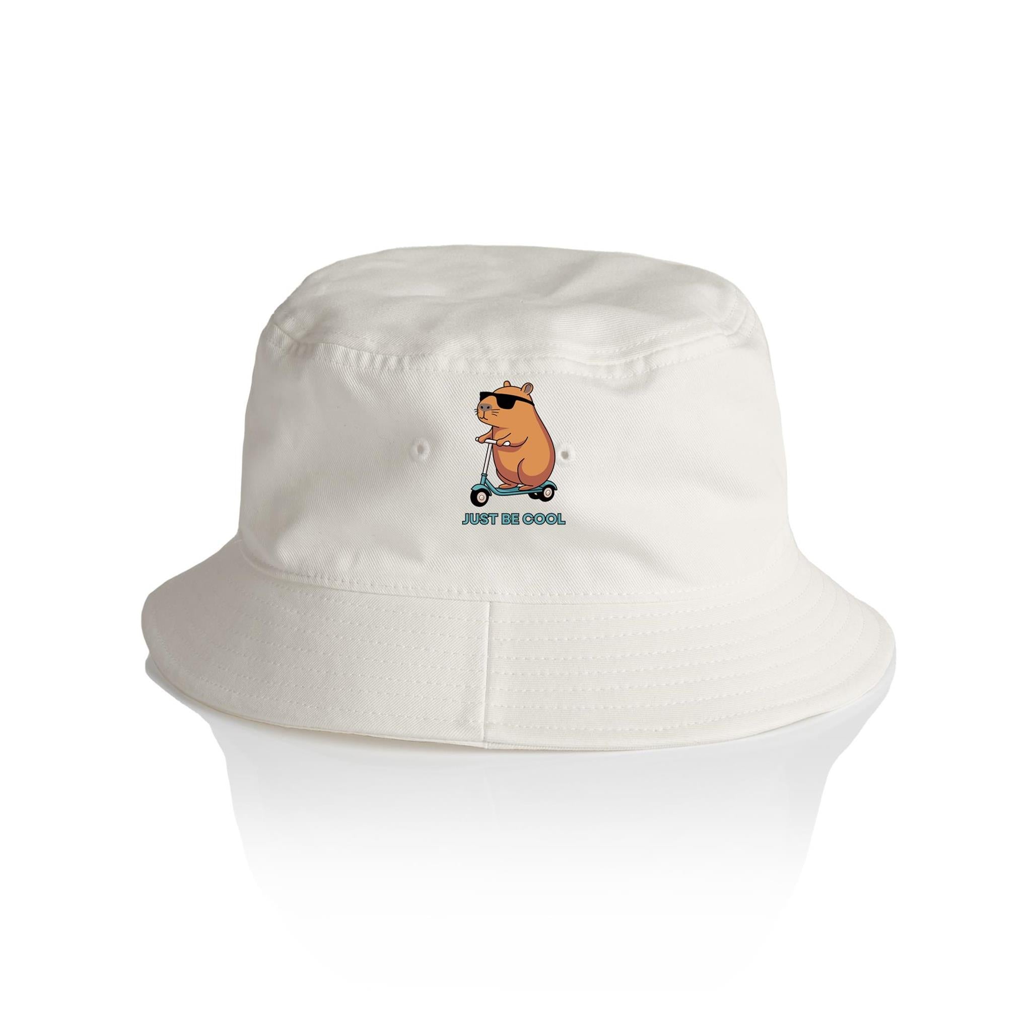 Just Be Cool, Capybara - AS Colour Bucket Hat Ecru One Size As Colour Bucket Hat animal Printed In Australia