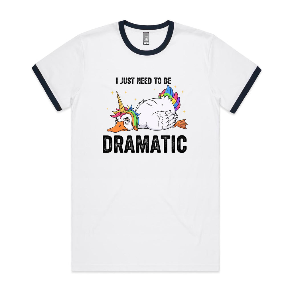 Dramatic Unicorn Goose AS Colour Staple Ringer Tee White Navy Ringer T-Shirt animal Printed In Australia