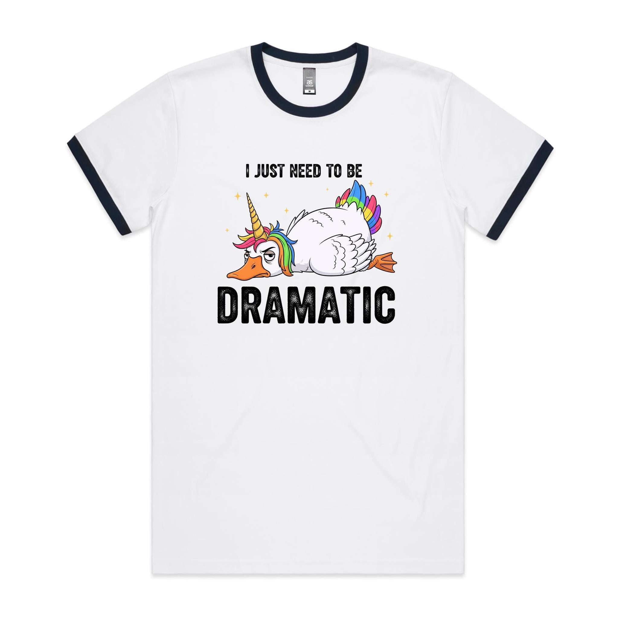 Dramatic Unicorn Goose AS Colour Staple Ringer Tee White Navy Ringer T-Shirt animal Printed In Australia