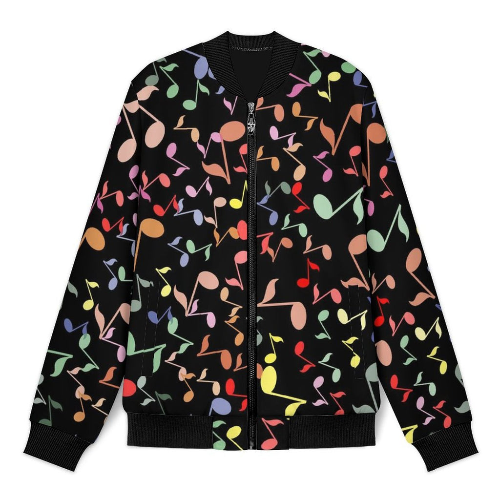 Quavers, Colourful Music Notes Men's Casual Zip‑Up Bomber Jacket