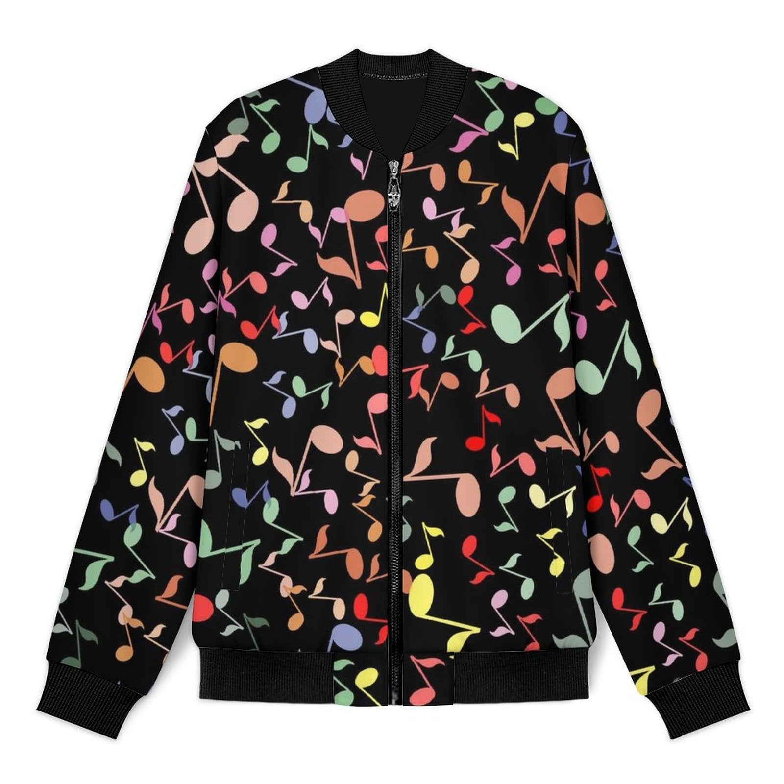 Quavers, Colourful Music Notes Men's Casual Zip‑Up Bomber Jacket