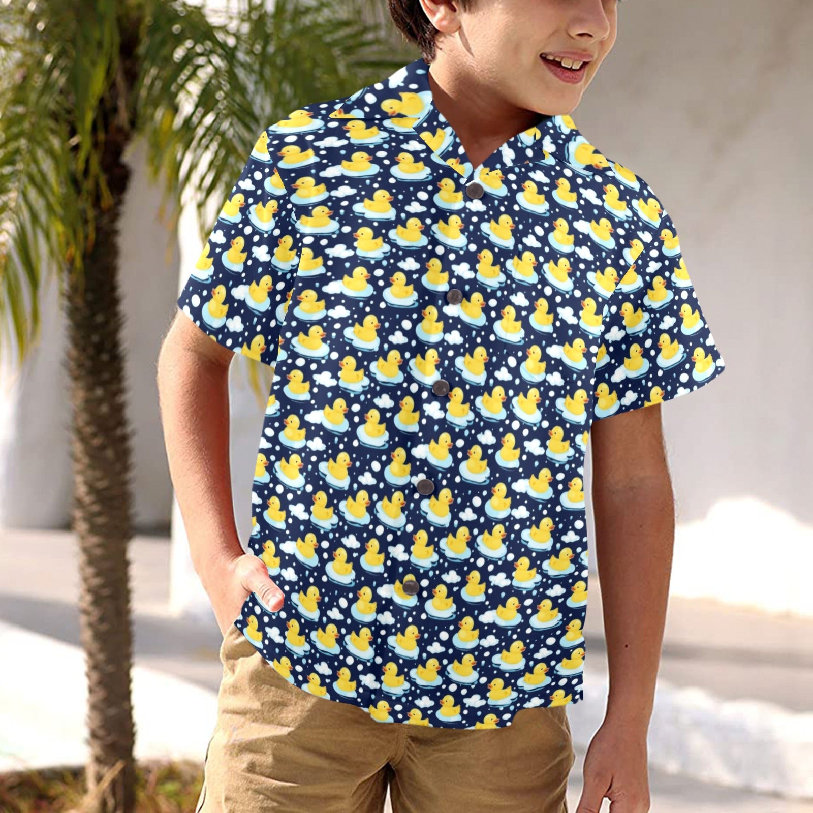 Rubber Ducks On Dark Junior Kid's Hawaiian Shirt