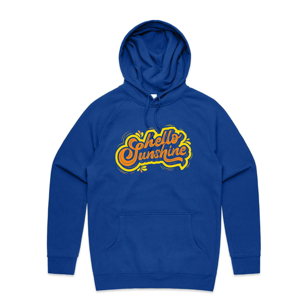 Hello Sunshine - Mens Hoodie Bright Royal Mens Hoodie Printed In Australia Summer