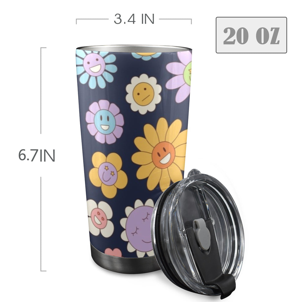Groovy Flowers 20oz Mobile Tumbler with Lid (Black Lock) 20oz Travel Mug Plants Printed Offshore Retro