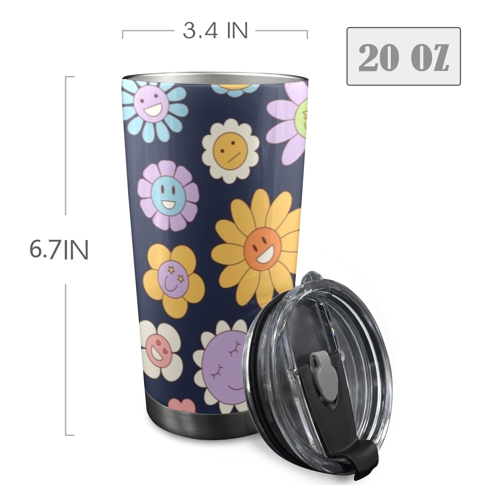 Groovy Flowers 20oz Mobile Tumbler with Lid (Black Lock) 20oz Travel Mug Plants Printed Offshore Retro